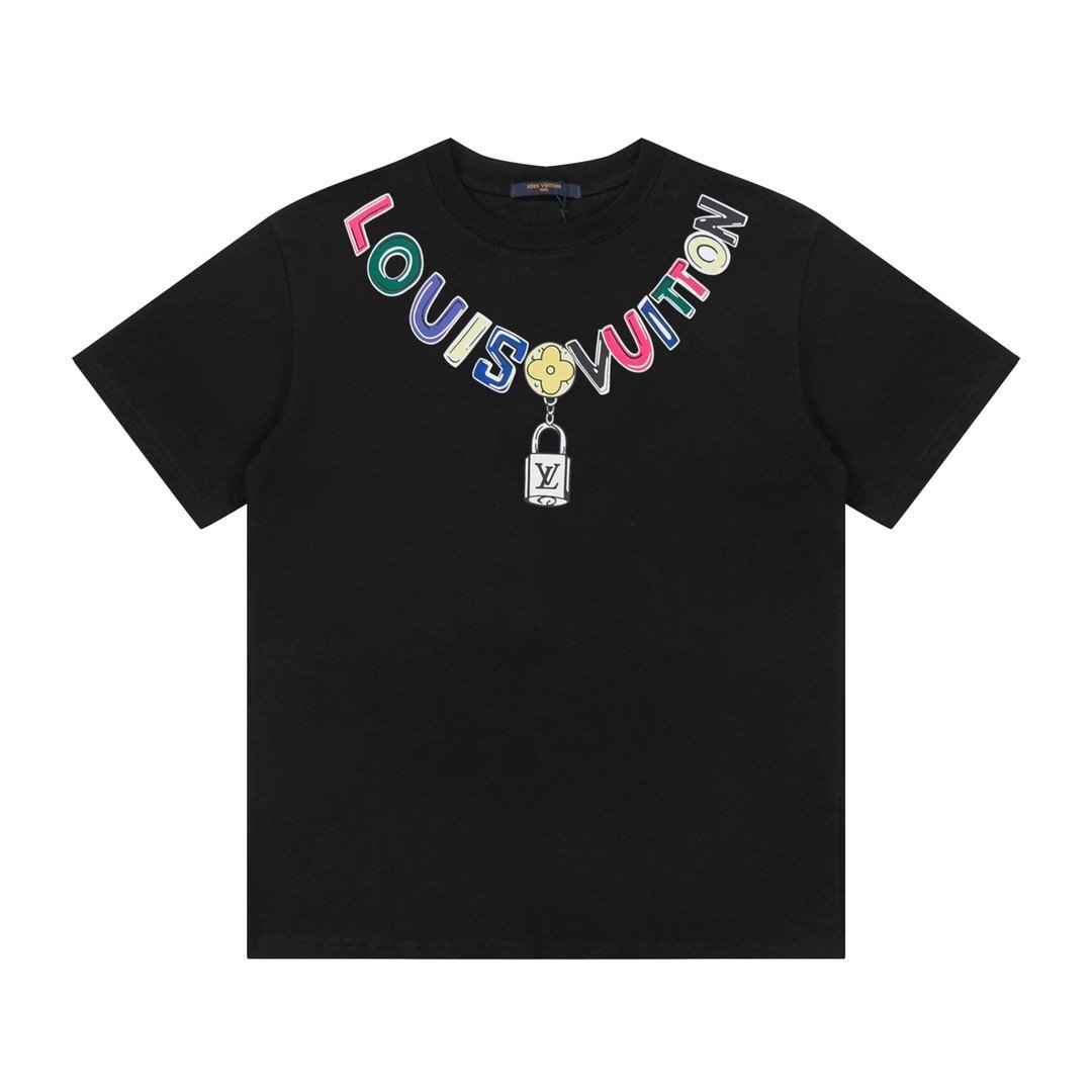 LV X  Logo lettering T-shirt with 23SS necklineSUNGLASSES