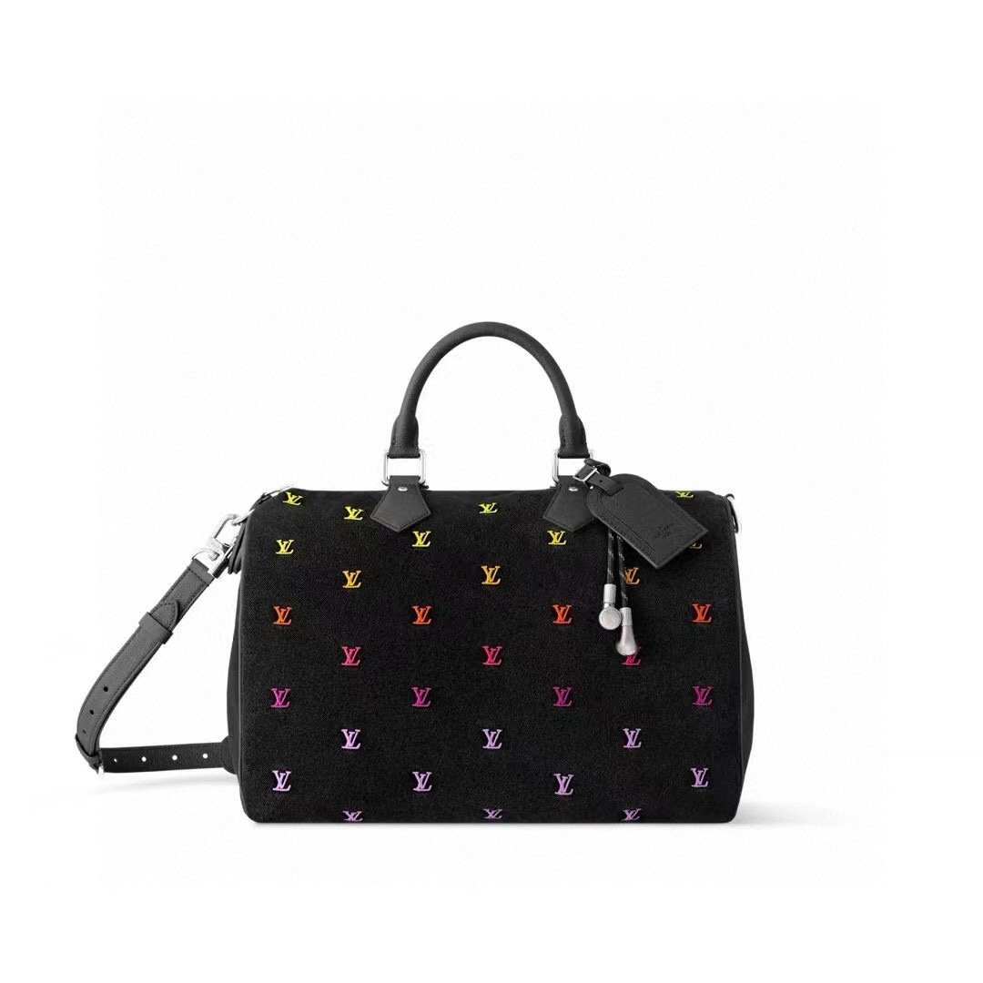 LV Speedy 40 Bandoulière in Black Washed Denim Trim