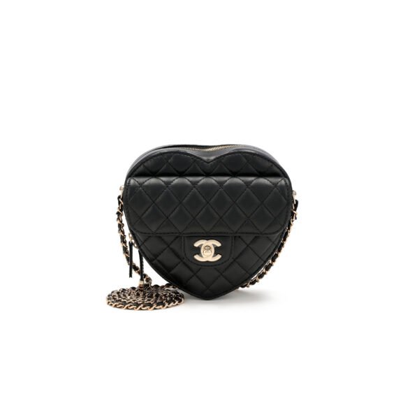 CHANEL BLACK QUILTED LAMBSKIN CC IN LOVE HEART BAG GOLD HARDWARE AS3191